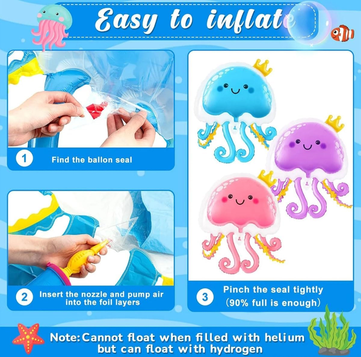 3Pcs 36 Inch Jellyfish Balloons Inflatable Jellyfish Octopus Sea Party Decorations Mermaid Party Decoration for Birthday Supplies Pink Blue Purple Color image number 6