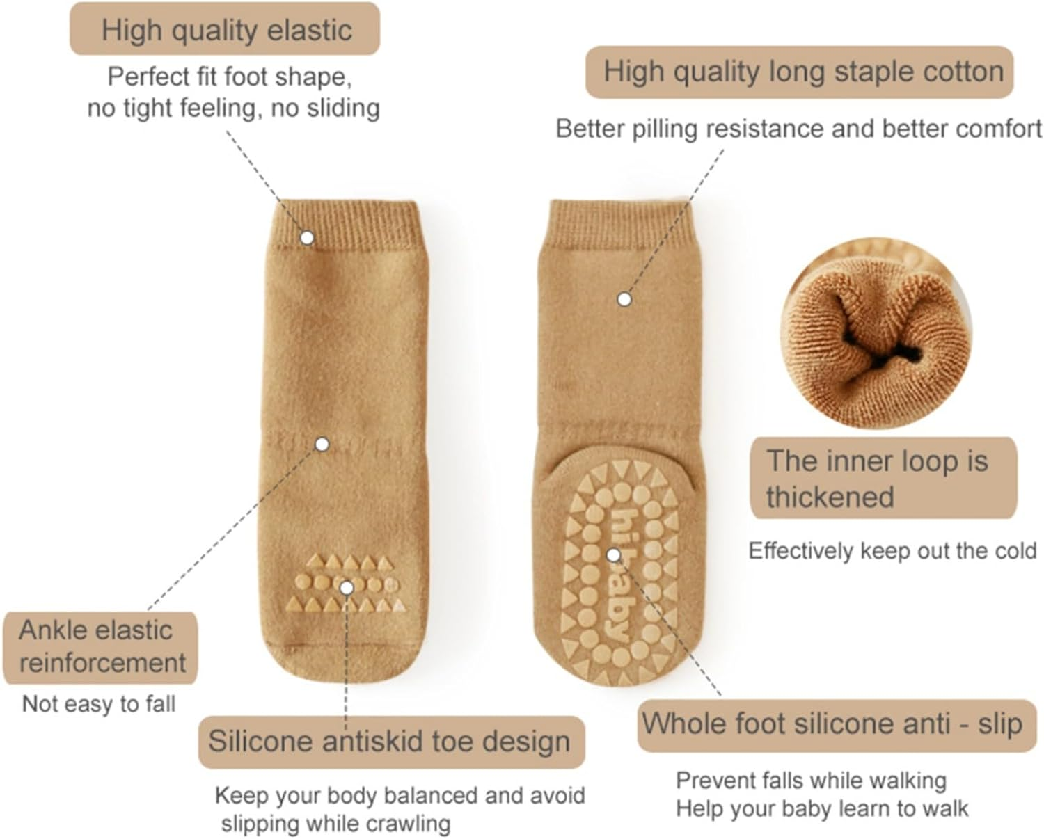 Baby Non Slip Grip Socks Toddler Knee High anti Skid Crew Slipper Crawling Socks for Girls Boys Newborn image number 6