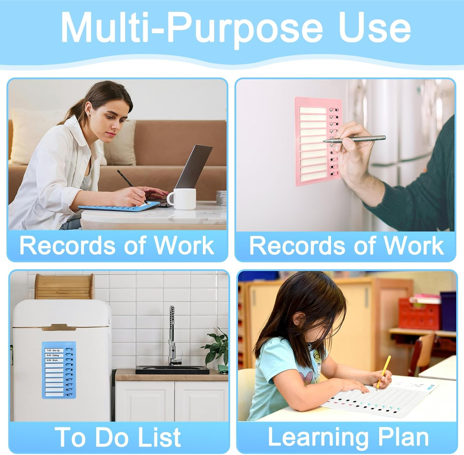 ZOHEA 4 PCS Removable Chore Chart Board for Kids, Reusable Checklist with 20 Detachable Cardstock, Plastic to Do List, Blank Checklist Board, Planning Board for Kids, Adults, Home, School, Office image number 5