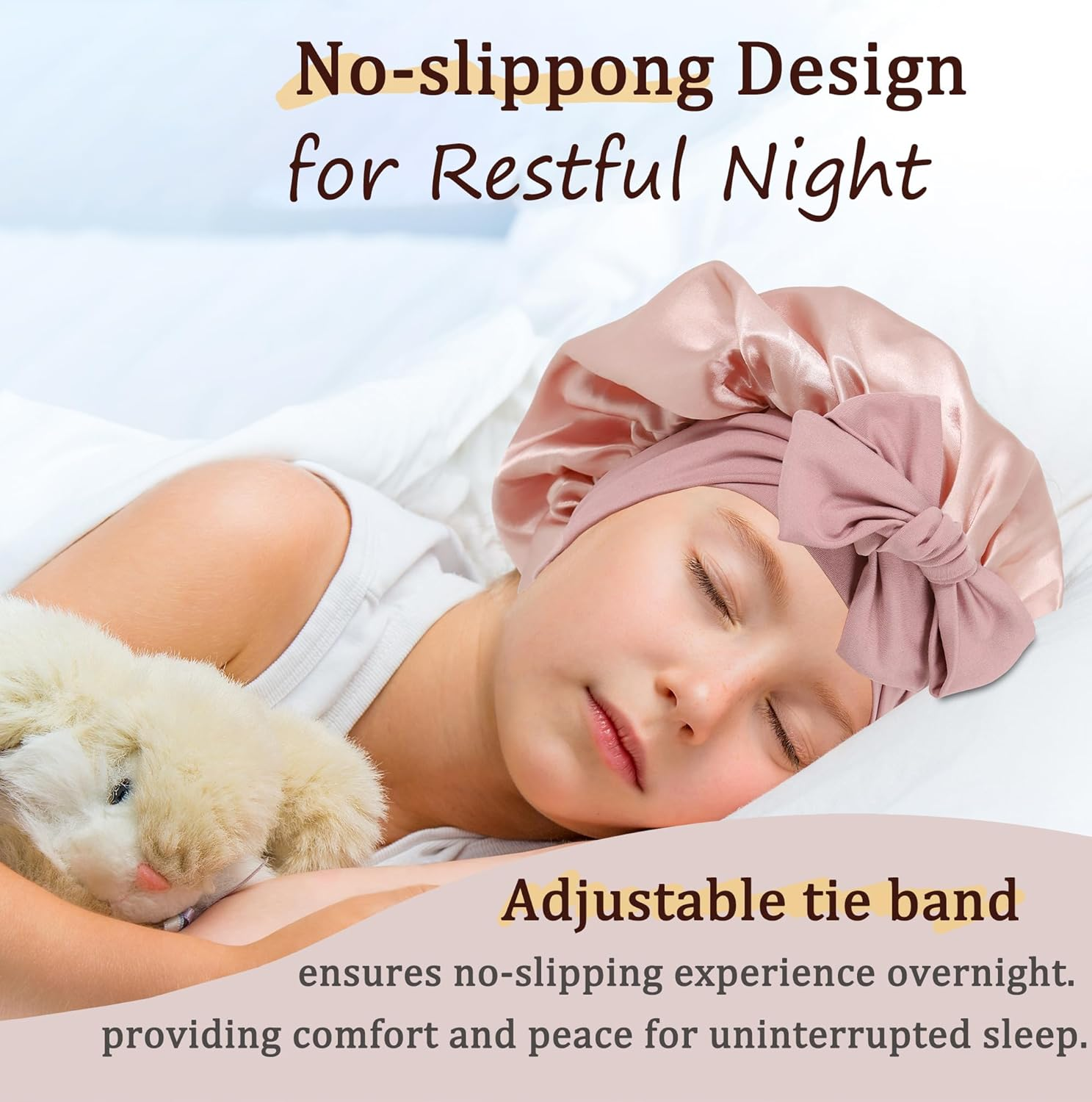 Kids Bonnet for Girls, Silk Bonnets for Kids Boys, Double Layer Satin Bonnet Sleep Cap for Child Curly Natural Hair(3-12Y) - Kids Black image number 4