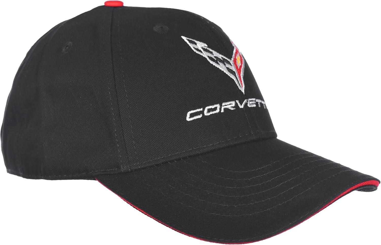 JH DESIGN GROUP Men'S Chevy Corvette C8 Logo Cap Adjustable Black Hat, Black, One Size