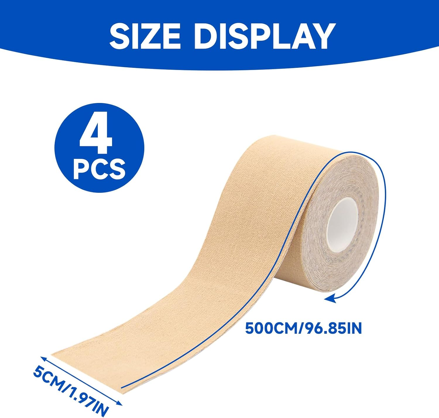 Elastic Kinesiology Tape, 4 Rolls of Waterproof Strapping Tape for Muscle Support, Flexible Sports Tape for Sports, Physio, and Recovery, Ankle, Shoulder, Elbow, and Knee image number 2