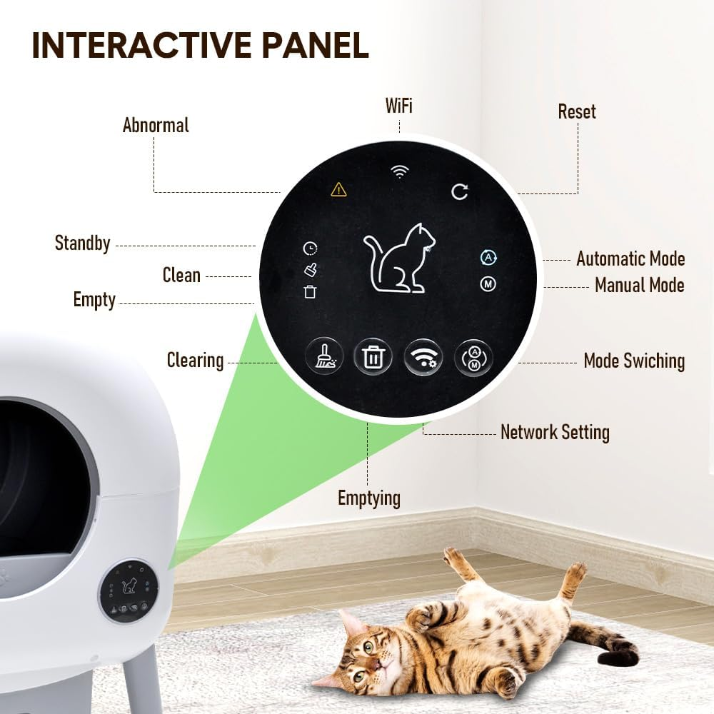 Automatic Cat Litter Box 76L Large Self-Cleaning Electric Pet Litter Tray Smart APP Controlled Safety Protection and 6 Color Lighting with Garbage Bag image number 5