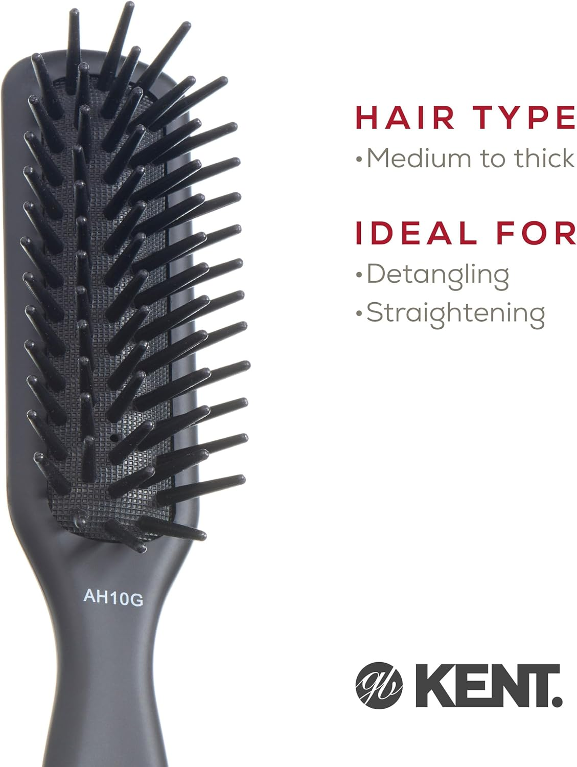 Kent AH10G Airhedz Pro Narrow Pin Hair Brush Narrow Cushion Paddle Brush - Taming Fat Pins, Detangling Long Thick and Curly Hair, Scalp Massager and Growth Stimulator for All Hair Types(Fat Pin, Grey) image number 3
