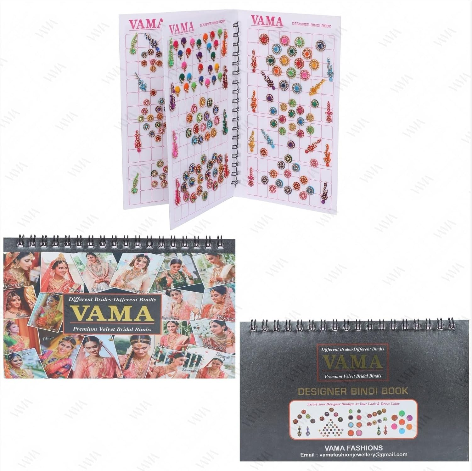 VAMA Multicolor Mix Size Mix Designer Assorted Velvet Self-Adhesive Paper Cutting Golden Diamond Stone round Long Sparkle Kumkum Bindi Book for Women, 17 Cm X 10 Cms