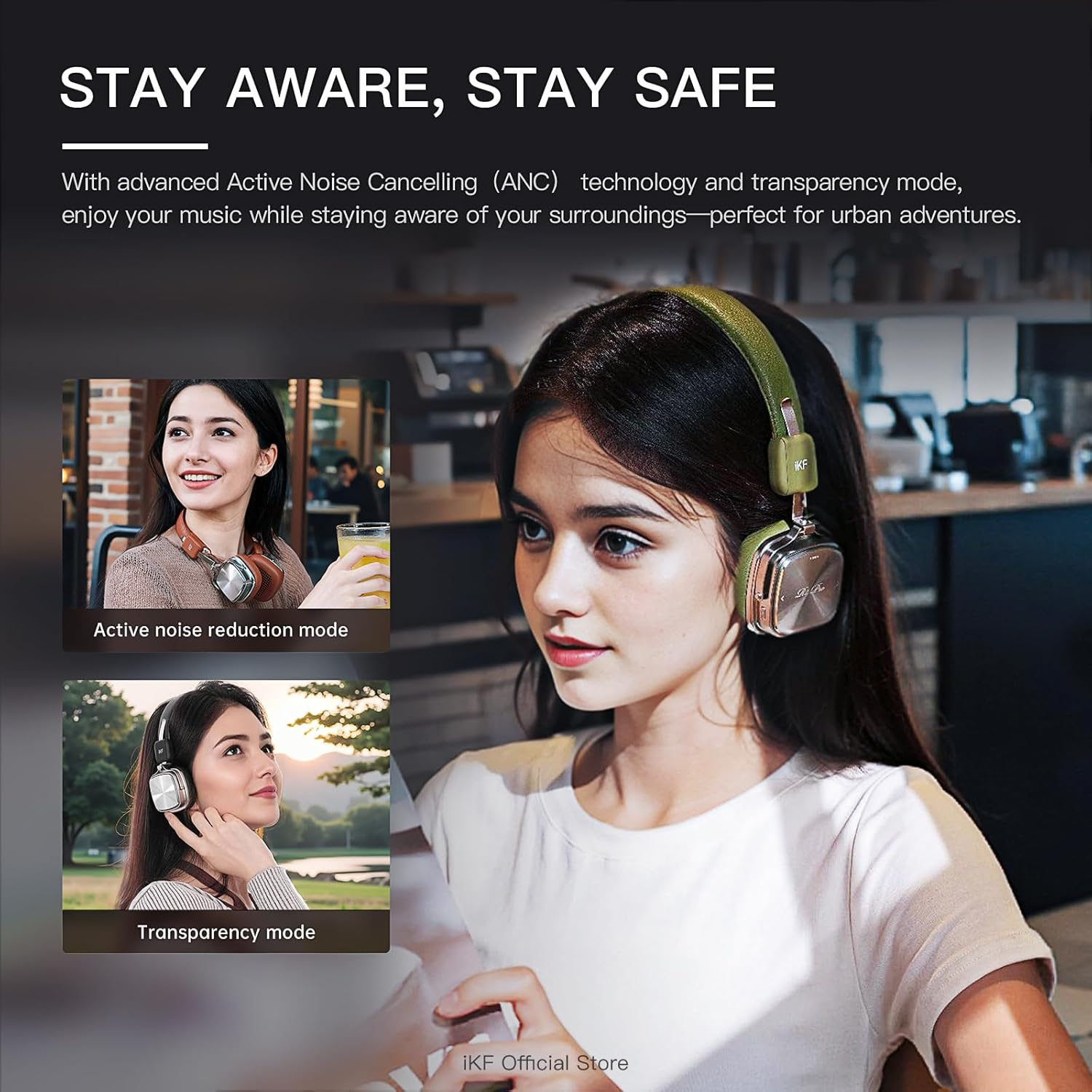 Ikf R2 Pro Active Noise Cancelling on Ear Retro Headphones, Foldable Bluetooth Wireless Headset with Built-In Microphone, 75H Playtime, Hifi Audio, Wired Connection, Comfortable and Vintage Design image number 5