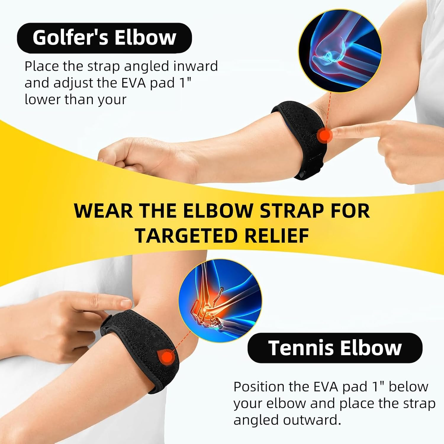 2 Pack Tennis Elbow Brace for Men & Women, Adjustable Elbow Support, Tendonitis Relief for Tennis & Golfer'S Elbow, with Compression Pad，Black and Blue image number 1