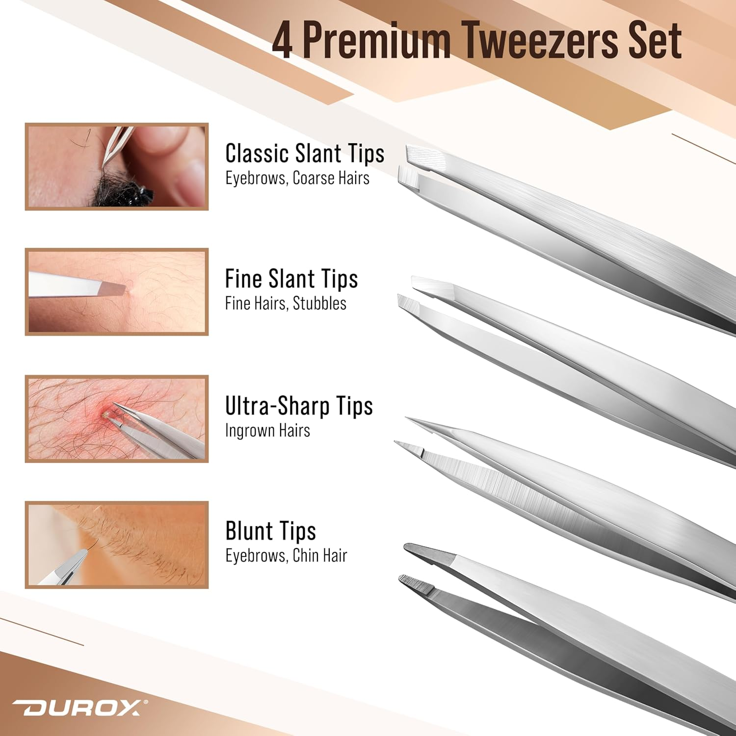 DUROX - Sharp Tweezers, Pointed Tweezers for Ingrown Hair Treatment, Needle Nose Tweezers to Remove Splinter Out, Premium Pointy Tweezers image number 1