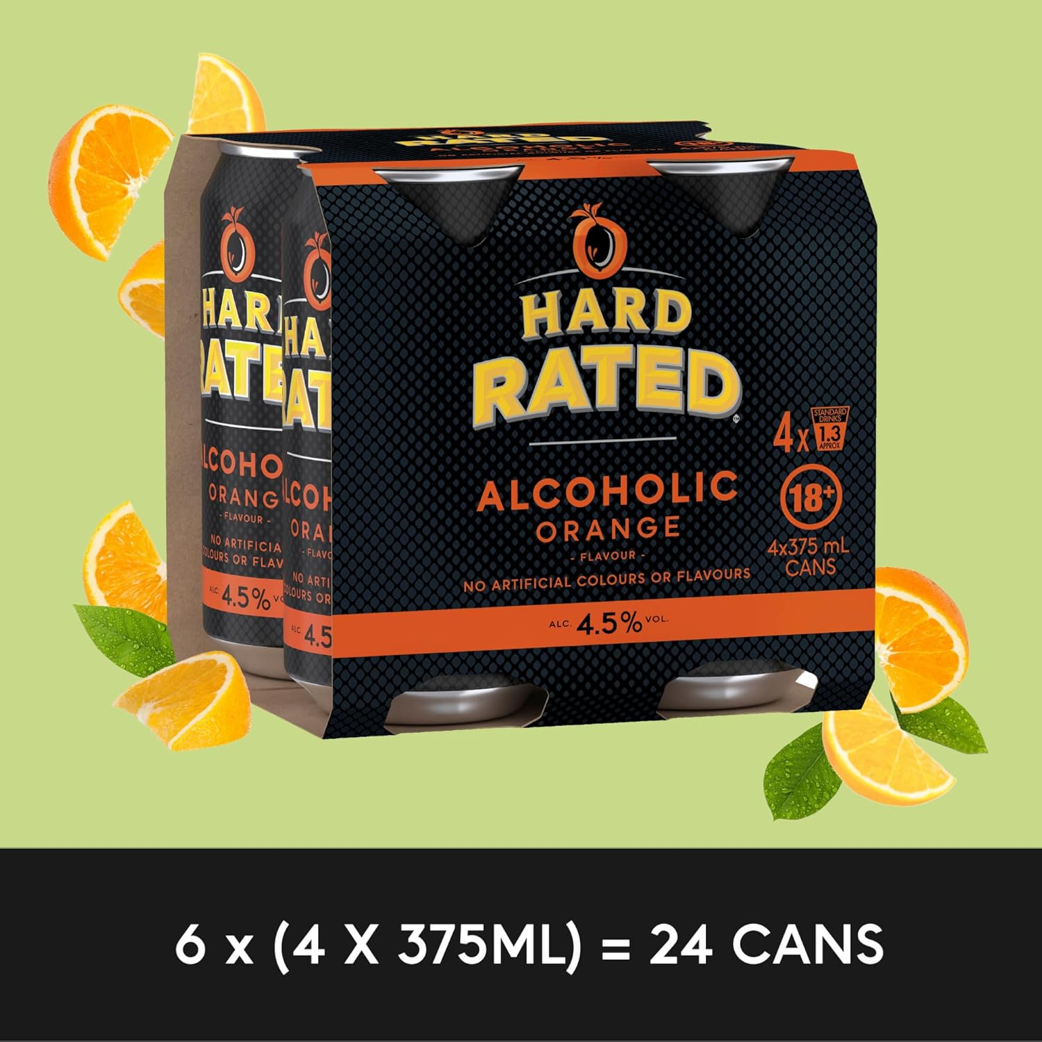 Hard Rated, Orange Flavour, Refreshing Premix Drink, 4.5% ABV, 375Ml (Case of 24 Cans)