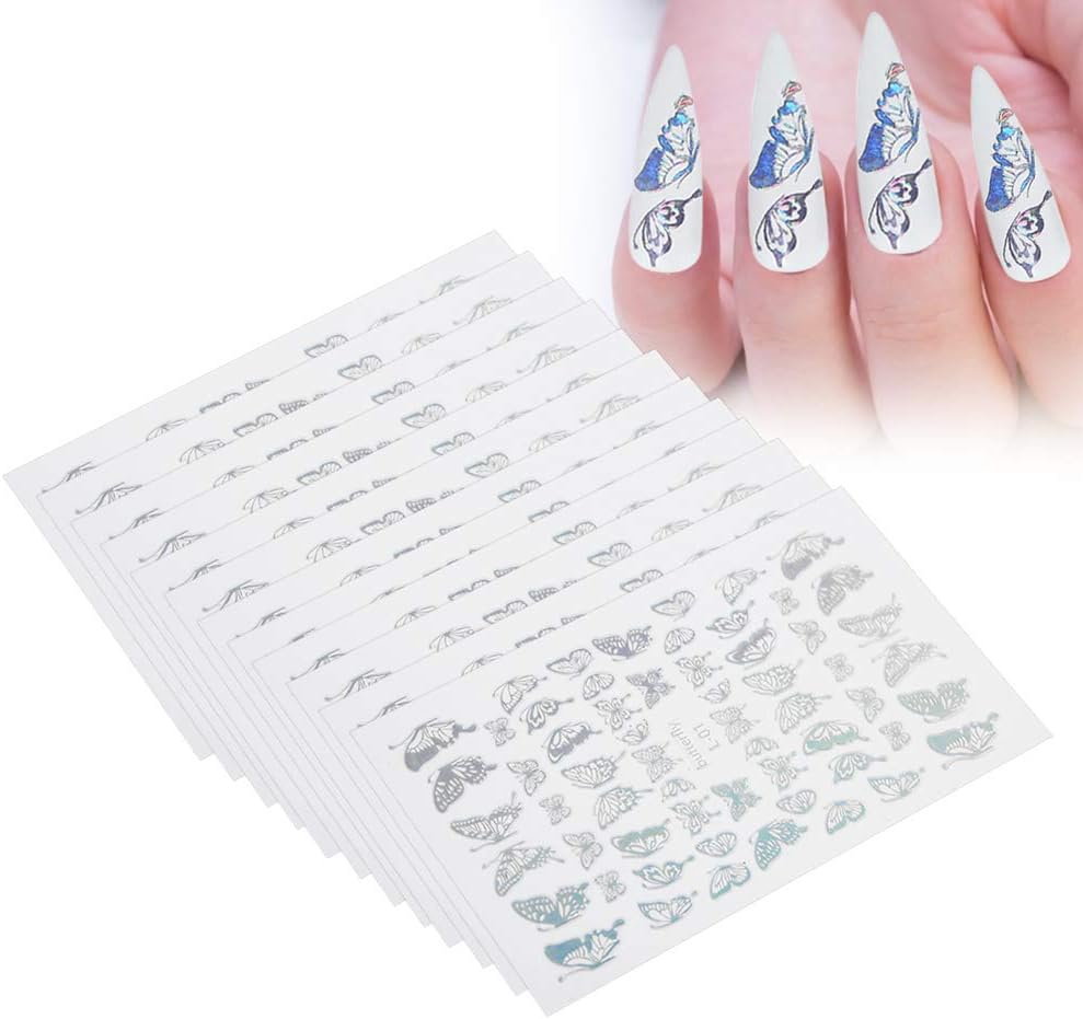 Nail DIY Sticker, 2 Colors Non?Toxic Nail Art Sticker, Harmless Small Lady for Woman Girl Female(Laser Silver Butterfly Sticker L01) image number 3