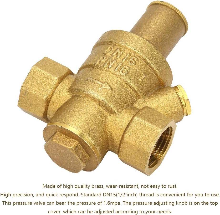 Adjustable Brass Water Pressure Regulator Valve, 1Pc Brass Adjustable Water Pressure Reducing Regulator Valve Thread DN15 1/2 with Pressure Adjustment Knob image number 2