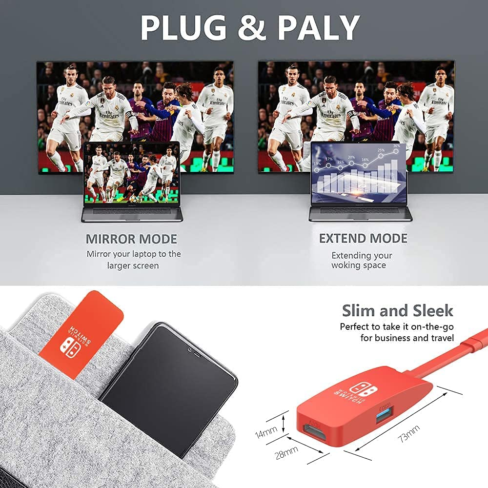 GOPALA Switch Dock, 4K@60Hz HDMI Switch Docking Station Portable TV Dock for Nintendo Switch Charging Dok, Type C to HDMI TV Adapter for Nintendo Switch Macbook Pro Air Sam-Sung Dex-Red image number 6