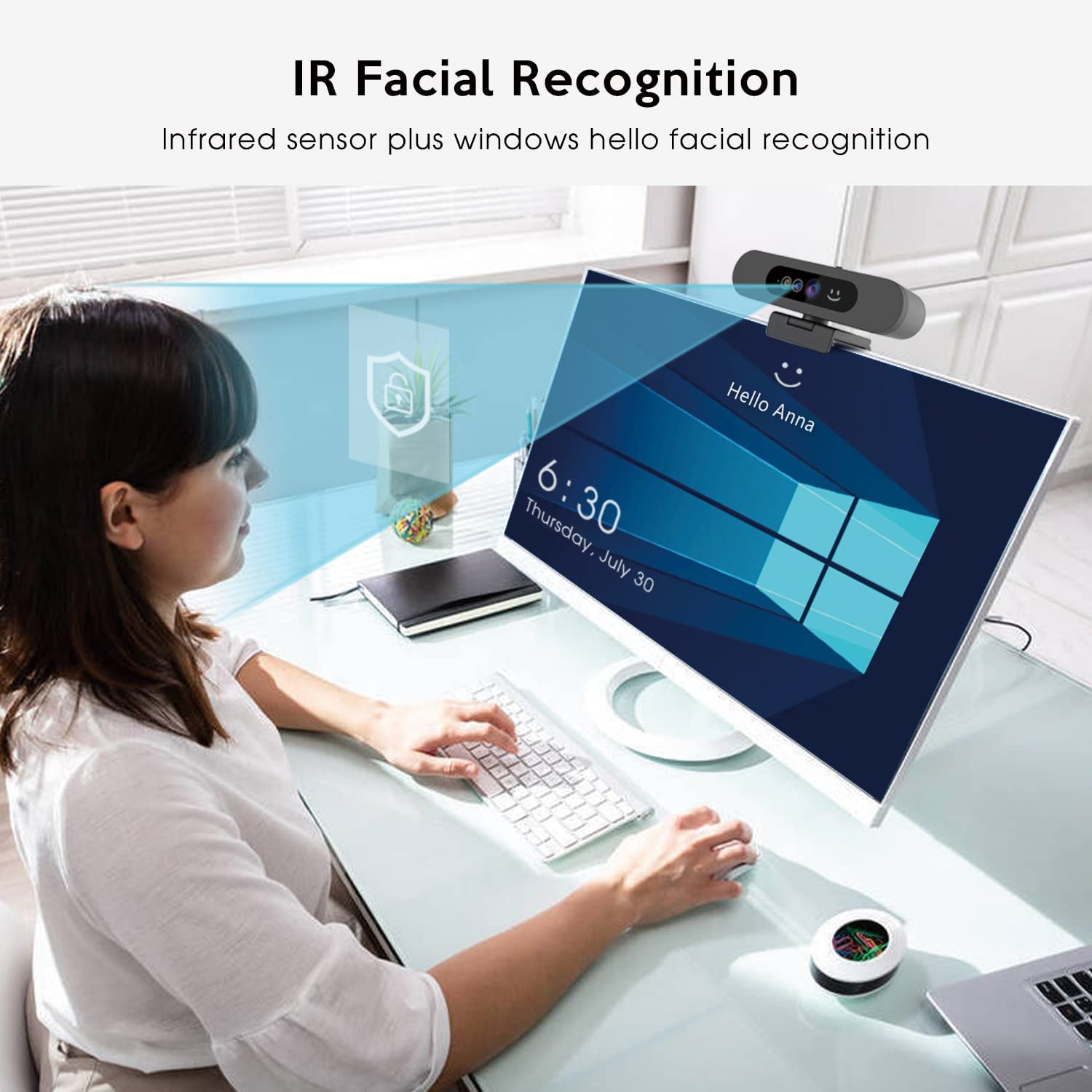 TOALLIN 1080P Webcam for Windows Hello Face Login, Facial Recognition IR Camera & Windows Hello Compatible Webcam, Computer Camera, Wide Angle View USB Webcam with Privacy Cover image number 1