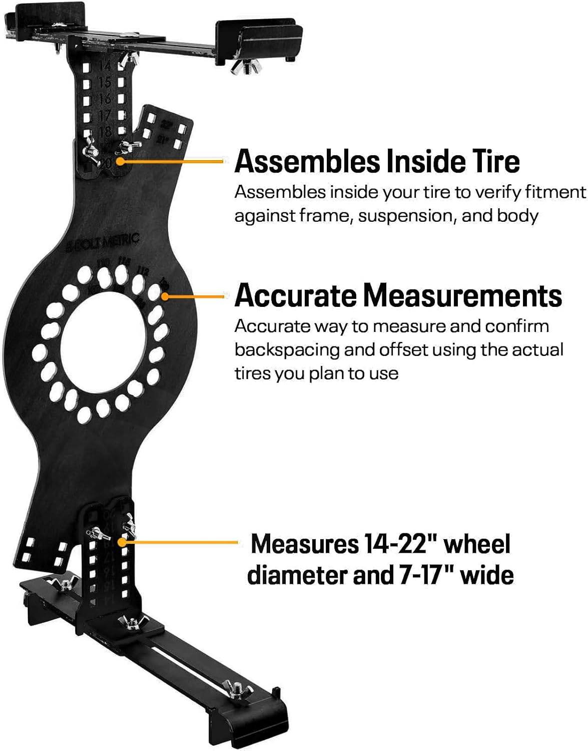Wheel Fitment Simulator Tire/Rim Fit Size Measuring Mockup Tool, Supports 14 to 20 Inch Wheel Diameters and 7 to 10 Inch Wheel Widths, 5-Lug Metric Wheel Bolt Pattern - 6-Lug image number 6