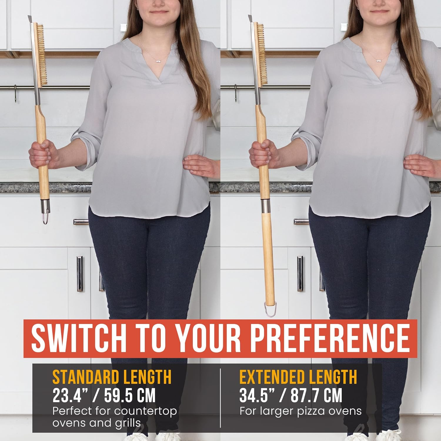 Chef Pomodoro Pizza Oven Brush with Scraper - Adjustable Handle (55Cm to 87.7Cm), Pizza Stone Brush, Pizza Oven Cleaning Brush, Outdoor Pizza Oven Accessories for Pizza Stones, BBQ Grill, and Ovens image number 2