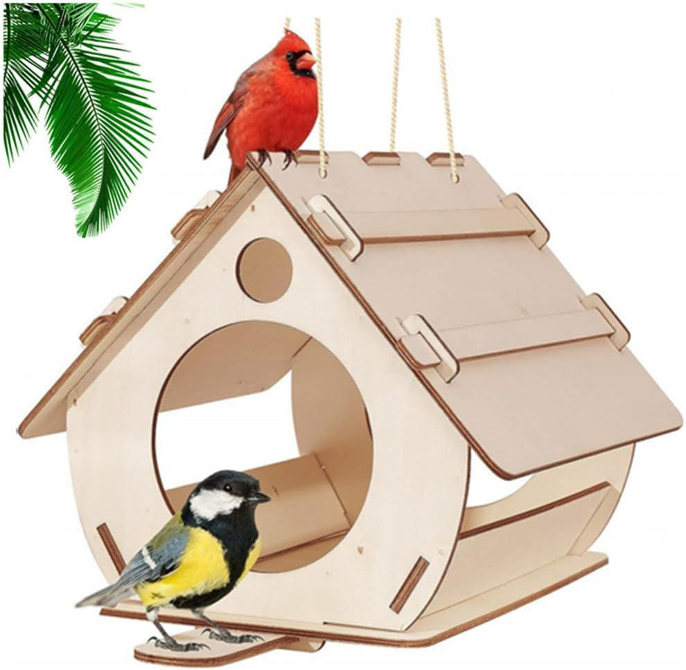 Wooden Bird Feeder, Bird House, Traditional Bird Nesting House, Birds Nesting Box,Garden Birdhouse, Bird Feeder Shelter, Outdoor Bird Houses for Tree Bird House Backyards Hummingbird Feeder image number 3