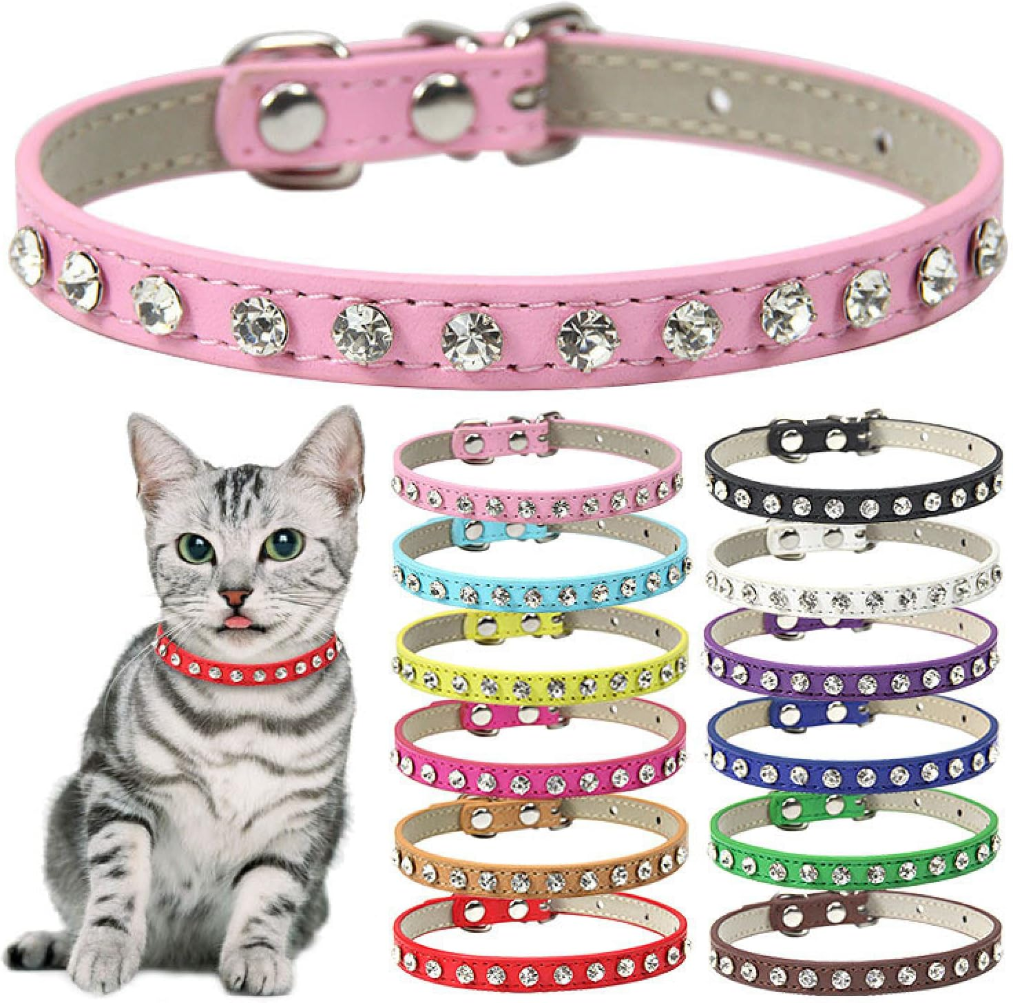 PU Leather Cat Collar Inlaid Sparkling Rhinestone Cat Collar Artificial Crystal Diamond Cat Collar Adjustable Cat Collar,Purple,Xs