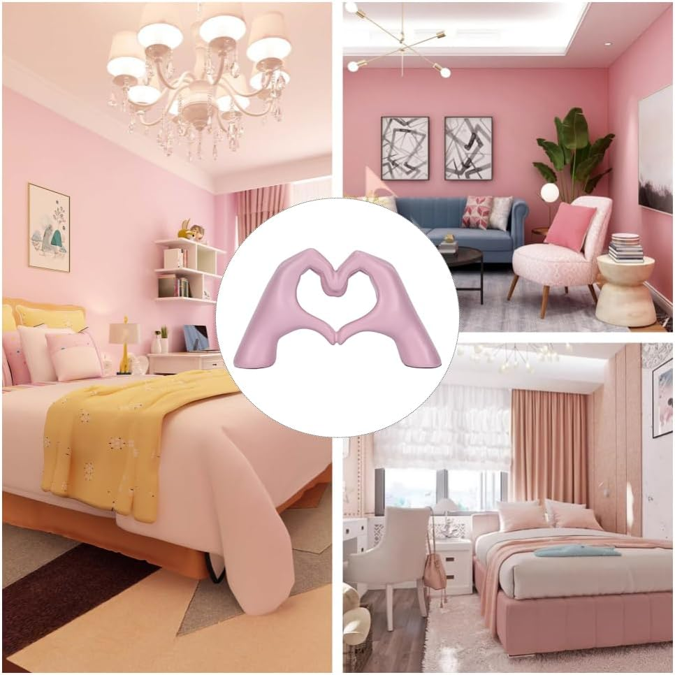 Heart Shaped Hand Carved Decoration, Cute Decoration Gift Suitable for Living Rooms, Offices, Bookshelves, Art Aesthetics, Consoles, Wedding Decorations (Pink) - Pink image number 6