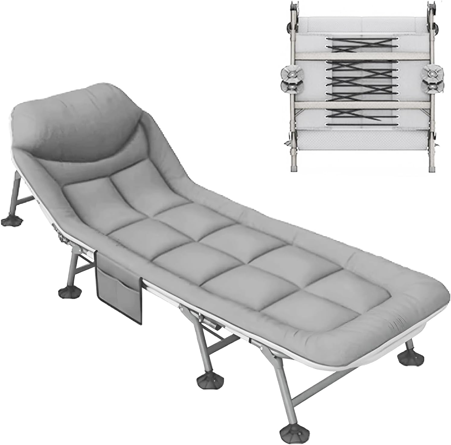 Camping Cot with Cushion and Pillow, 8 Legs Comfortable Folding Bed with Mattress for Adults, 6 Angle Luxury Recliner Lounge Chair Sleeping Mattress Indoor Outdoor Office Lounger Adult Beach Bed image number 6