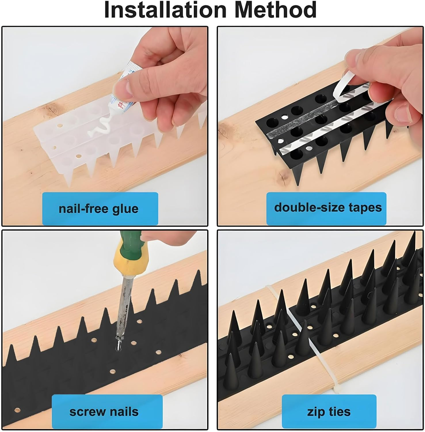 12 Pack Bird Spikes,Outdoor Pigeon Spikes,Plastic Animal Repellent Spikes for Cats,Anti Bird Defender Spikes Outdoor for outside to Keep Birds Away Pigeon Crow Squirrel Raccoon Cat Animal
