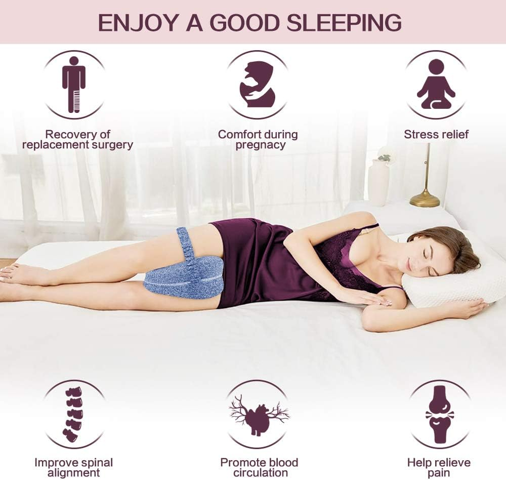 ROXANEPIG Leg Pillow, Knee Pillow for Side Sleepers - Ergonomic Side Sleeper Pillow for Optimal Support - Memory Foam Pillow for Side Sleepers Supports Legs, Knees and Back (Blue) image number 1