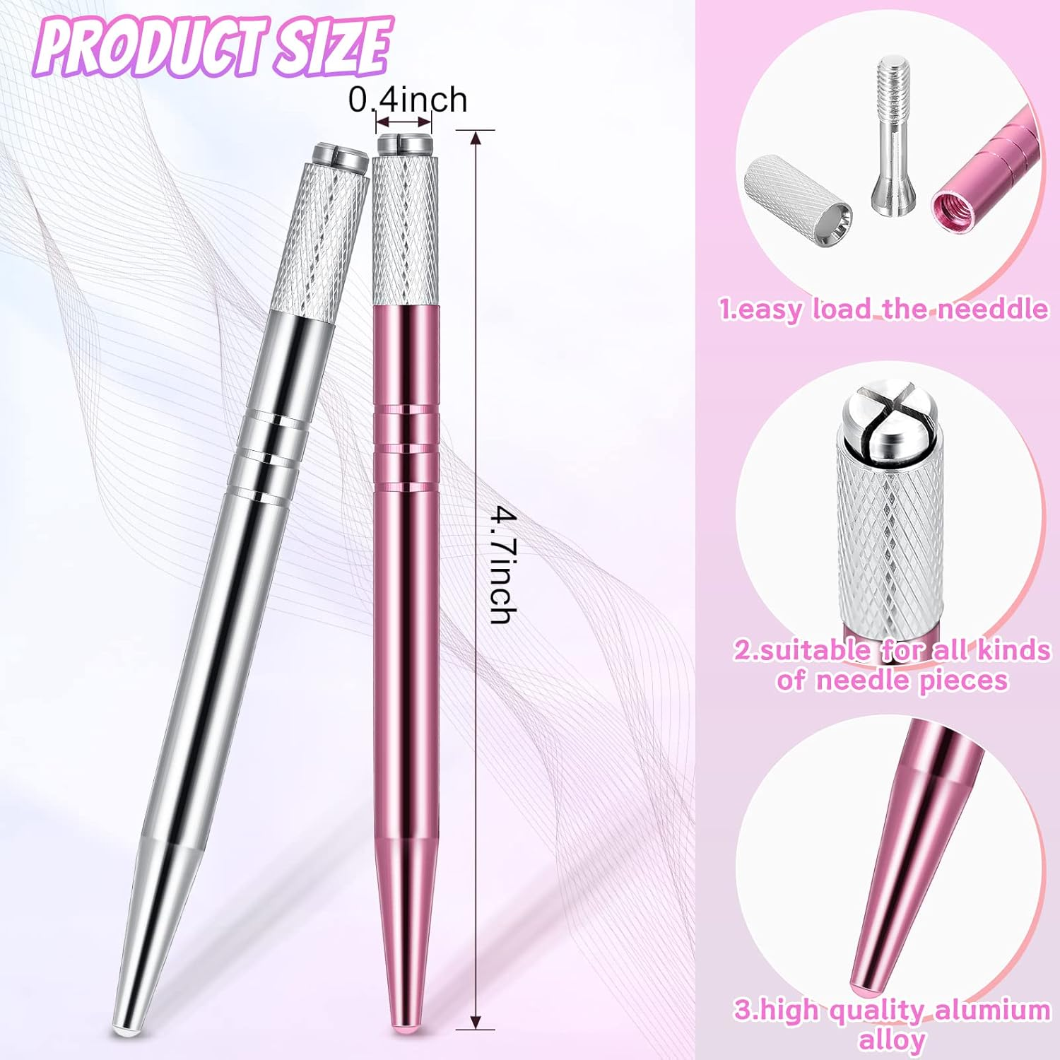 10 Pieces Microblading Pens Manual Eyebrow Microblade Pens Aluminum Hand Tools Light Manual Holder for Makeup Supplies Salons,2 Colors(Silver, Pink) image number 6