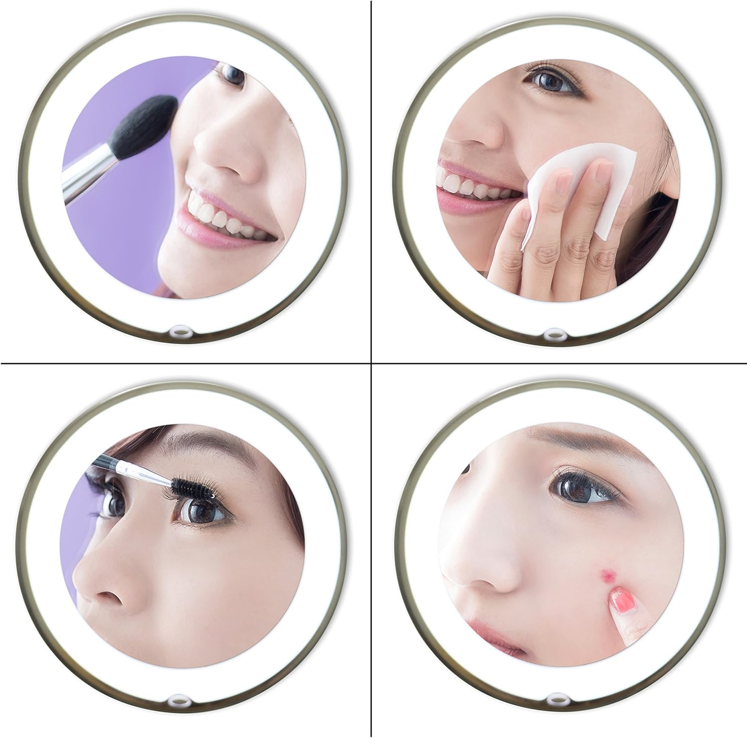 Jiben Flexible Upgraded Gooseneck LED Lighted 10X Magnifying Makeup Mirror with 3 Colors & Dimming Lights, Locking Suction Cup and 360&deg; Swivel, Portable Cordless Travel and Home Bathroom Vanity Mirror