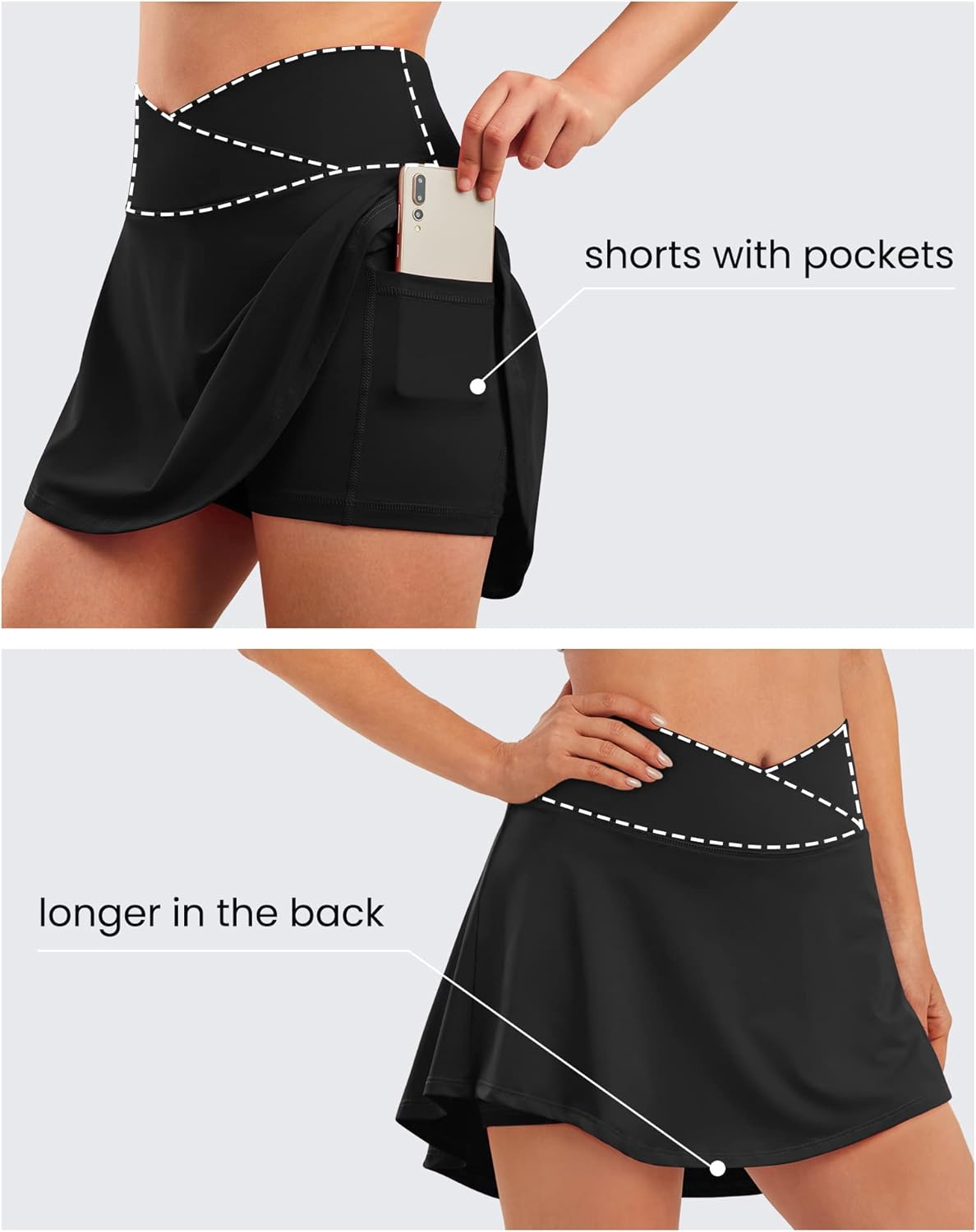 Women'S Athletic Skirts Pleated Tennis Skirts with Pockets for Women Cross Waist Skort Sports Skirt Running Skater Skirts with Inner Shorts image number 6