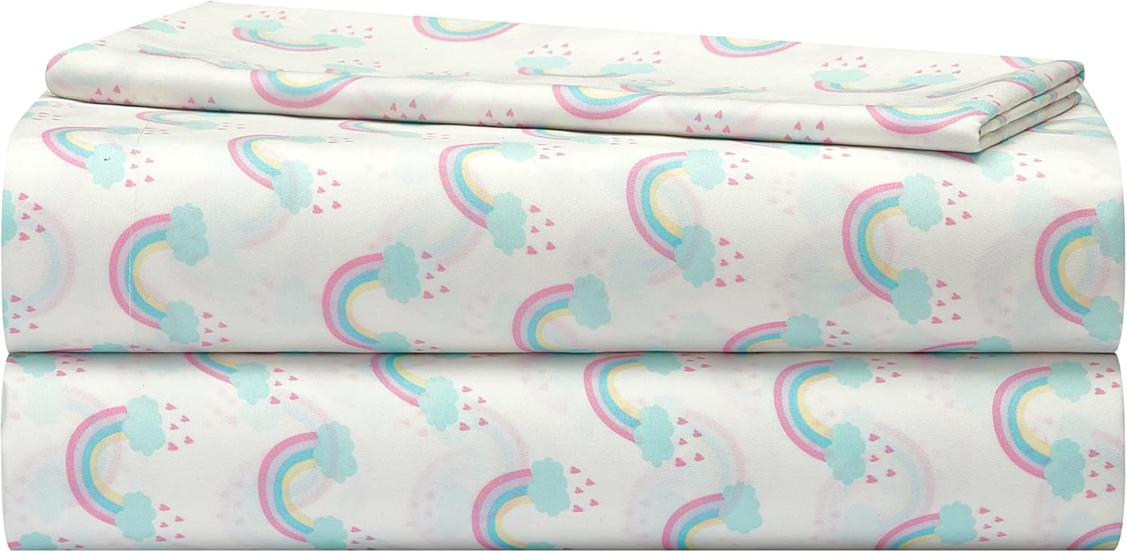 Heritage Kids 3 Piece Sheet Set, Including Top Sheet, Fitted Sheet and Pillow Case, Rainbow Print, Twin,Multicolor image number 2