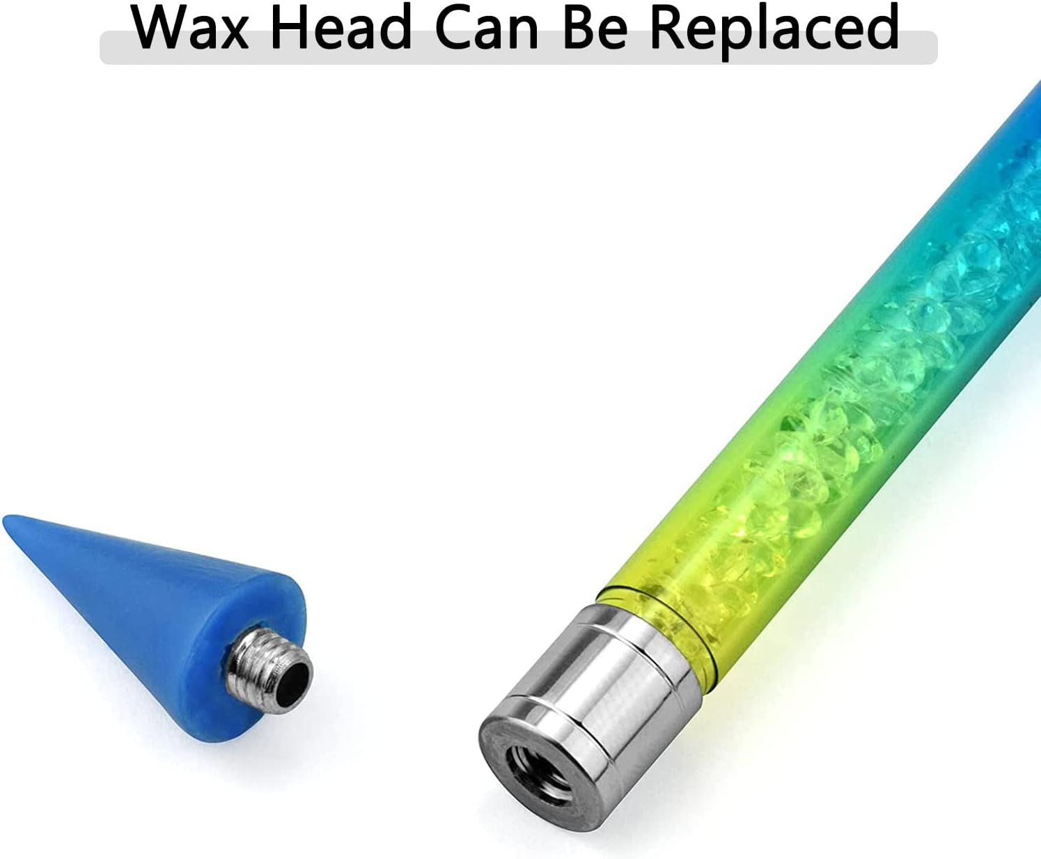 ANGNYA 2PCS Wax Nail Rhinestone Picker Dotting Pen,Dual-Ended Wax Pencil for Rhinestones Wax Tip Gradient Handle with Crystal Beads Manicure Nail Art DIY Decoration Tool image number 5