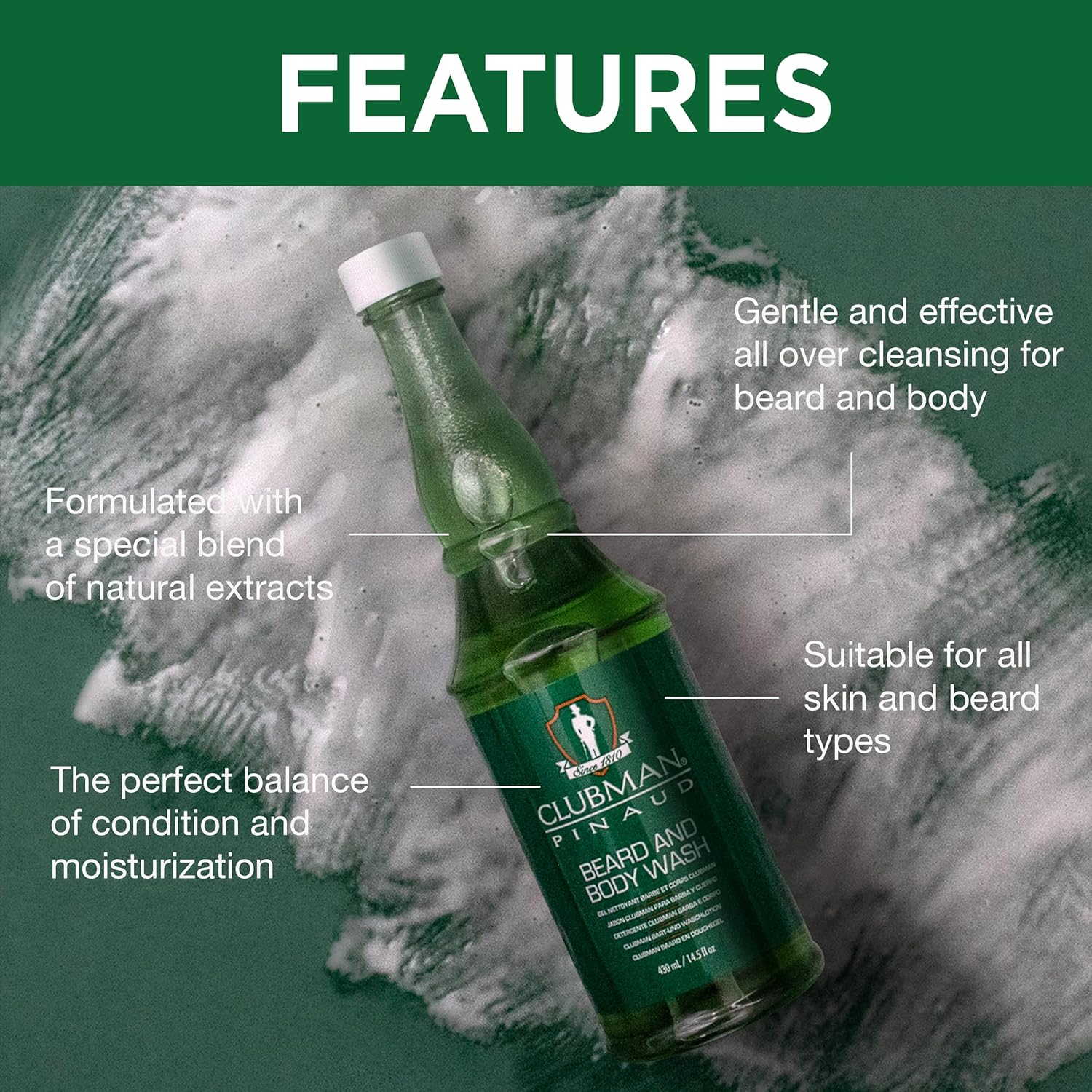 Clubman Beard & Body Wash, 14.5 Fluid Ounce