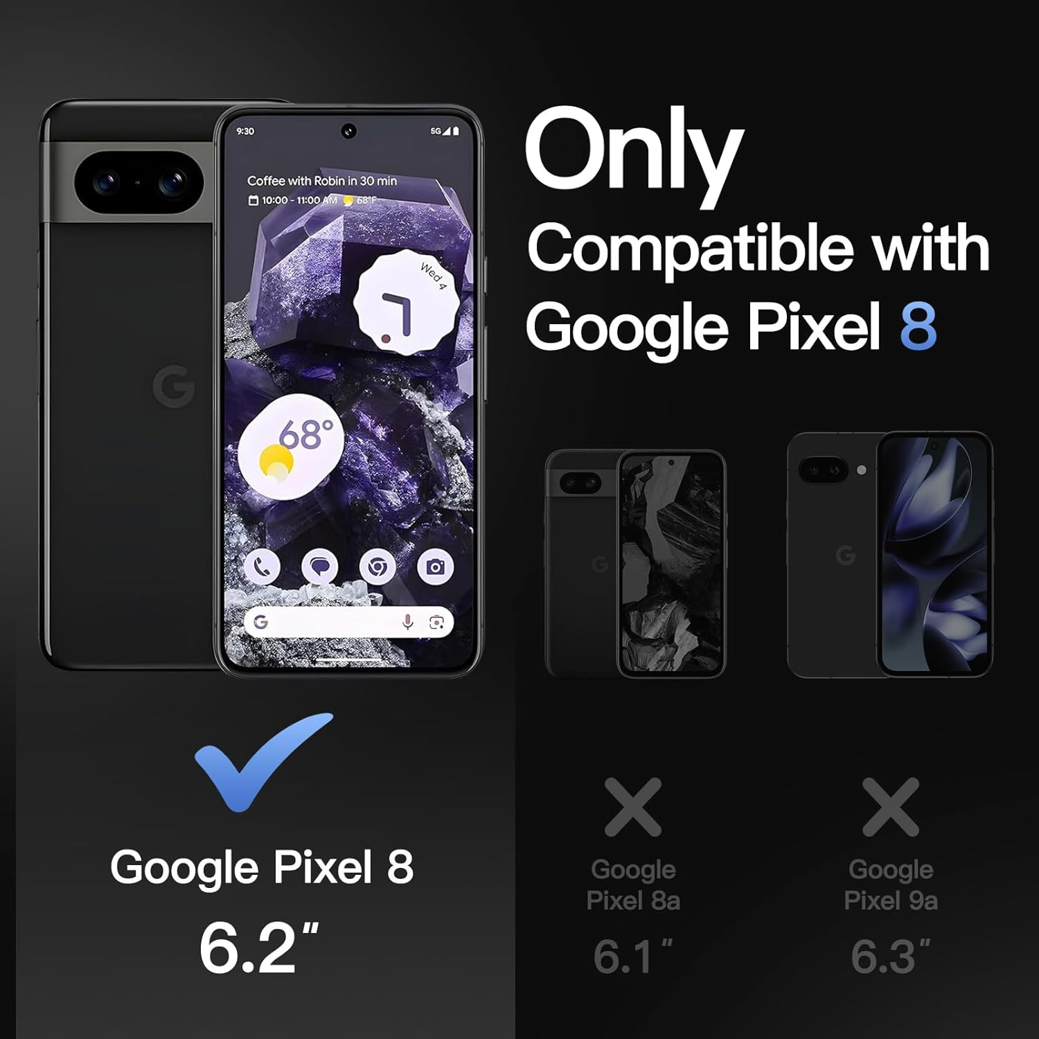 Jetech Case for Google Pixel 8 6.2-Inch 2023, Heavy Duty Dual-Layer Protection, Rugged Tough Shockproof Phone Cover with Matte Design (Obsidian) image number 3