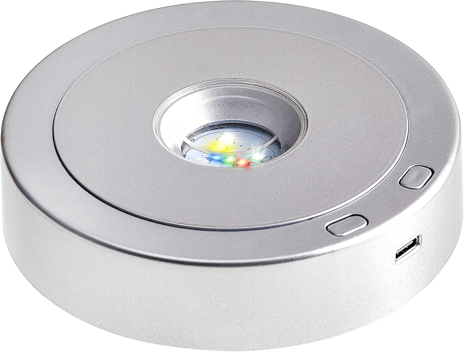 Rotating LED Display Base Colorful Light Crystal Display Base Stand,Suitable for Glass Crystal Spherical Artwork,Holiday Party Decoration. (Silver)