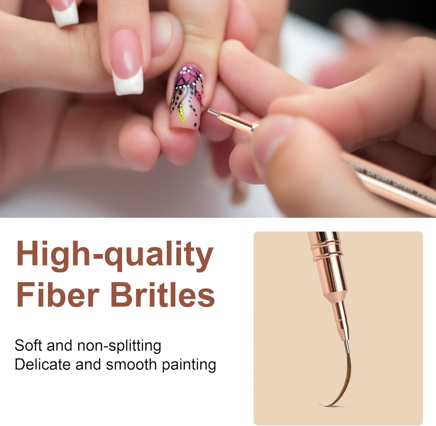 Artdone Metallic Nail Art Pens, Liner Brushes Set, 5PCS Copper Color Nail Tools for Long Lines, Thin Details, Fine Drawing, Liner Brush UV Gel Polish Painting Nail Design Sizes 5/8/12/20/25Mm image number 3