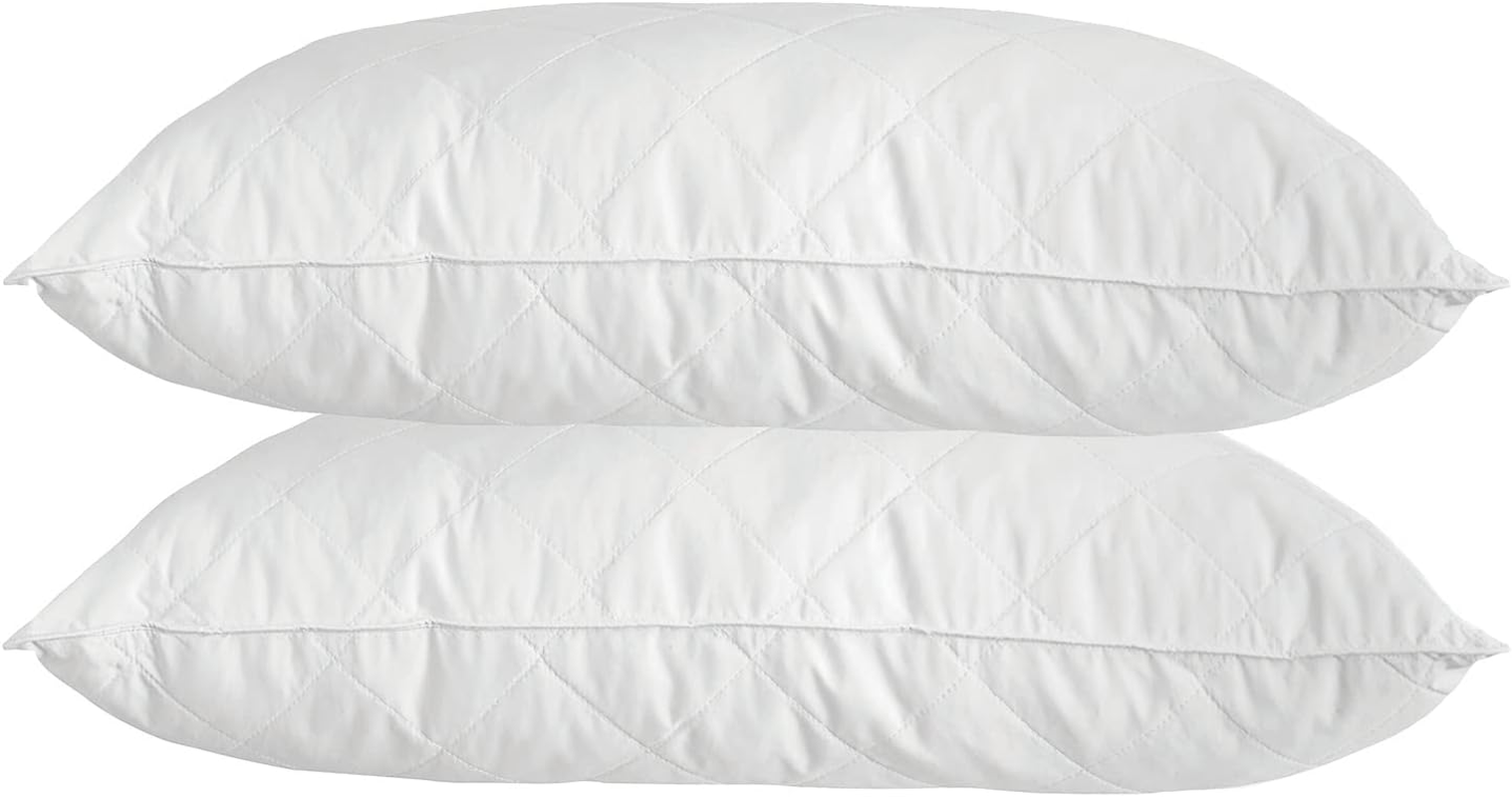 Royal Comfort Pillow Bamboo Blend Quilted Luxury Supportive Bamboo Blend 100% Cotton Cover 50 X 75Cm (White, 2 Pack)