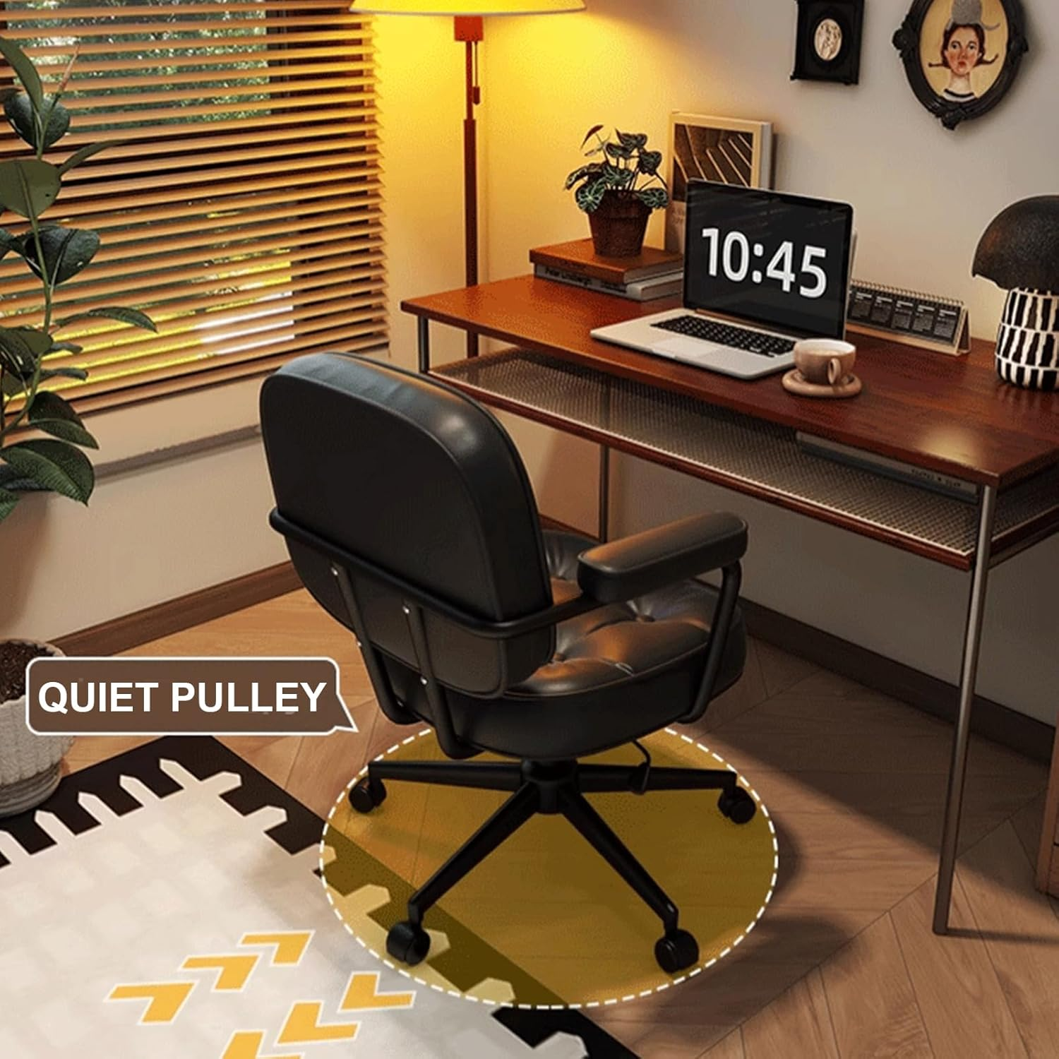 Minexiaojia Home Office Chair with Adjustable Height, 360&deg; Swivel PU Leather Desk Chair - Armrest Computer Chair for Back Support, Comfortable Rolling Chair for Home Office, Gaming Chair (Black) - Black image number 6