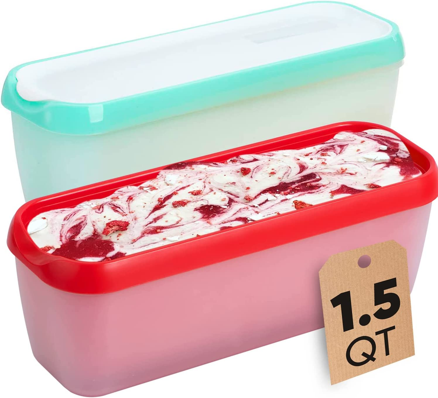 2 Pack Ice Cream Containers with Lids, 1.5 Quarts Reusable Homemade Long Ice Cream Tubs, Freezer Storage Container Perfect for Sorbet, Frozen Yogurt and Gelato image number 2