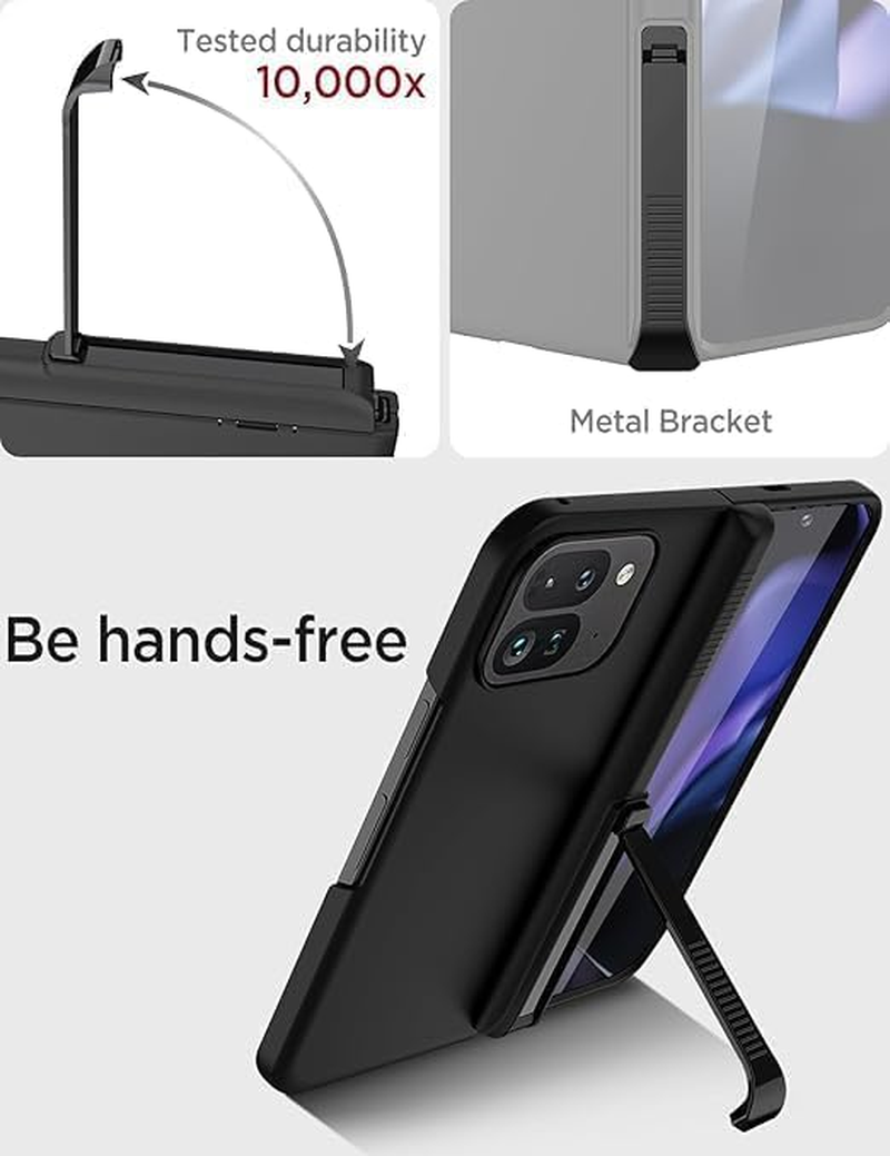 ELEPIK for Google Pixel 9 Pro Fold Case with Kickstand [Built-In Screen Protector] [Hinge Protector] [Military Drop Protection] [Non-Slip] Pixel Phone Case with Wireless Charging, Black.