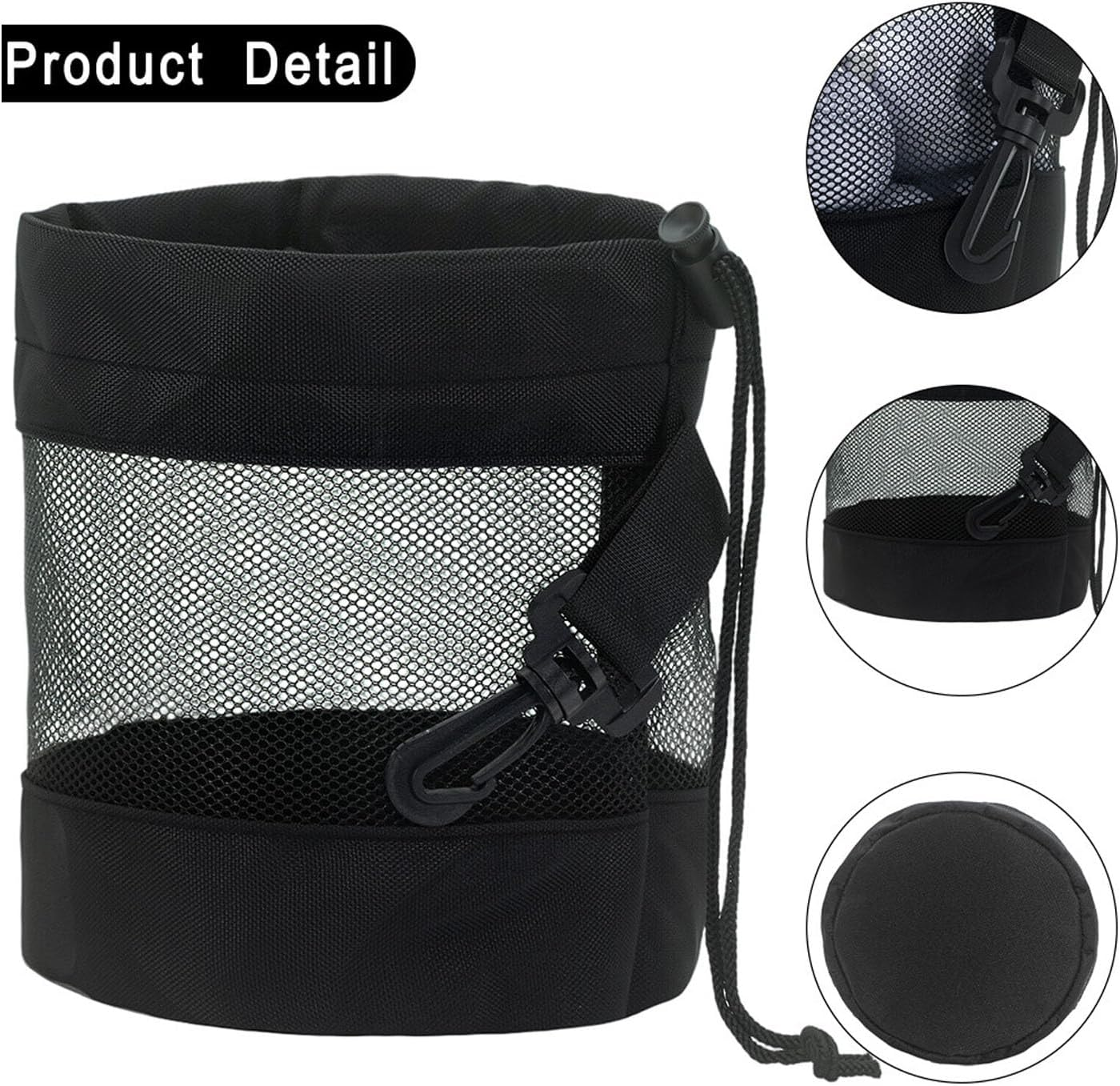 Golf Ball Storage Bag with Hooks 2 Pack, Durable Nylon Drawstring Pouch for Golf Accessories & Outdoor Sports Equipment (Black) image number 3