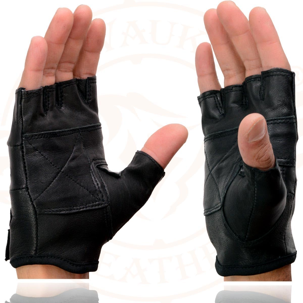 Milwaukee Leather SH216 Men'S Black Leather Fingerless Gloves with Padded Palm image number 3