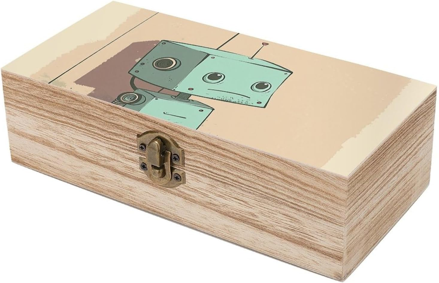 Robot in the Corner Wooden Box Wood Wedding Keepsake Boxes with Lids Small Decorative Boxes Lightweight Wooden Memory Storage Box for Crafts Keepsakes Jewelry Photo Letter Storage image number 3