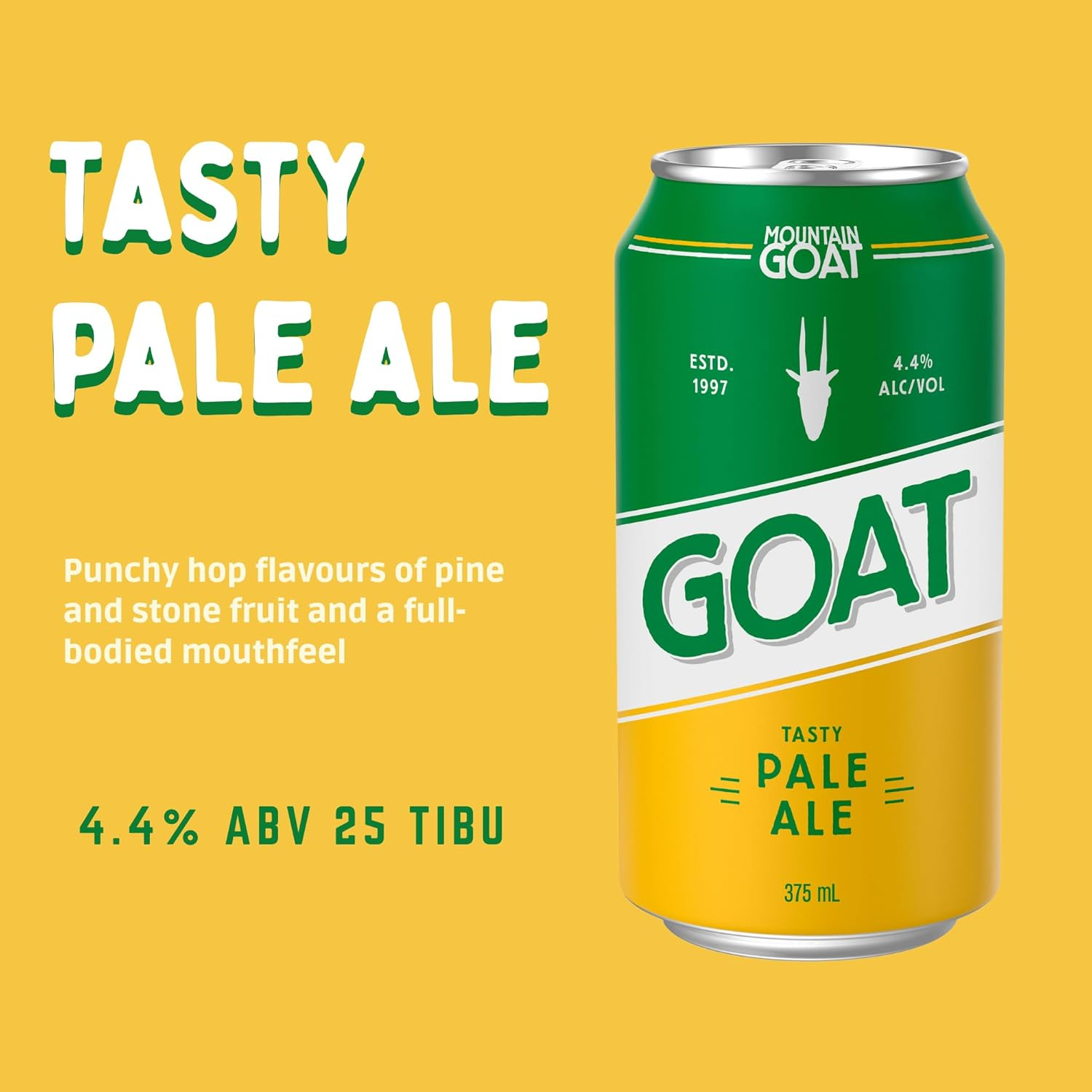 Mountain Goat Tasty Pale Ale, Crisp & Refreshing Full Bodied, Craft Beer, 4.4% ABV, 375Ml (Case of 24 Cans) image number 1