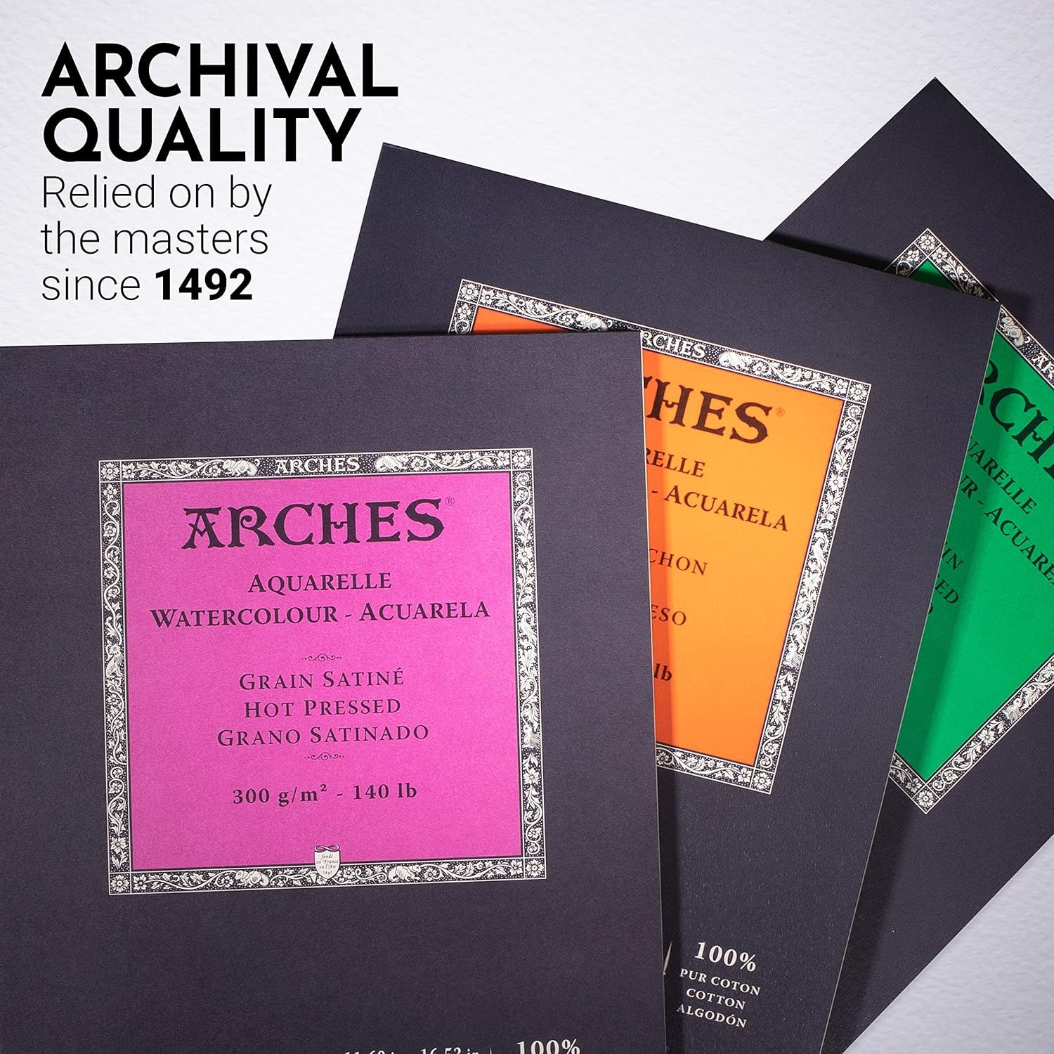 Arches Hot Pressed 300 GSM A3 Watercolour Paper Pad, Natural White, (12 Sheets) image number 2