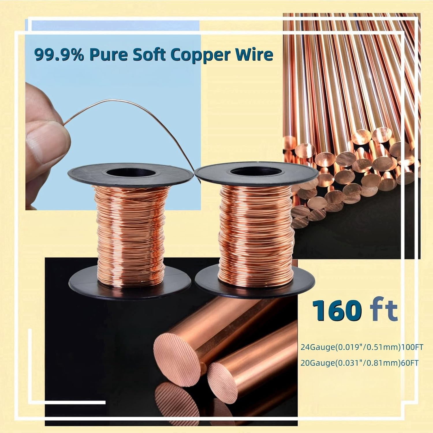 Wlzll 99.9% Pure Copper Wire Set | 20 Gauge (0.8Mm) 18.3M & 24 Gauge (0.5Mm) 30.5M | Non-Insulated High Conductivity Copper Wire for Electrical, DIY, Jewelry, Gardening |, Rohs Compliant image number 5