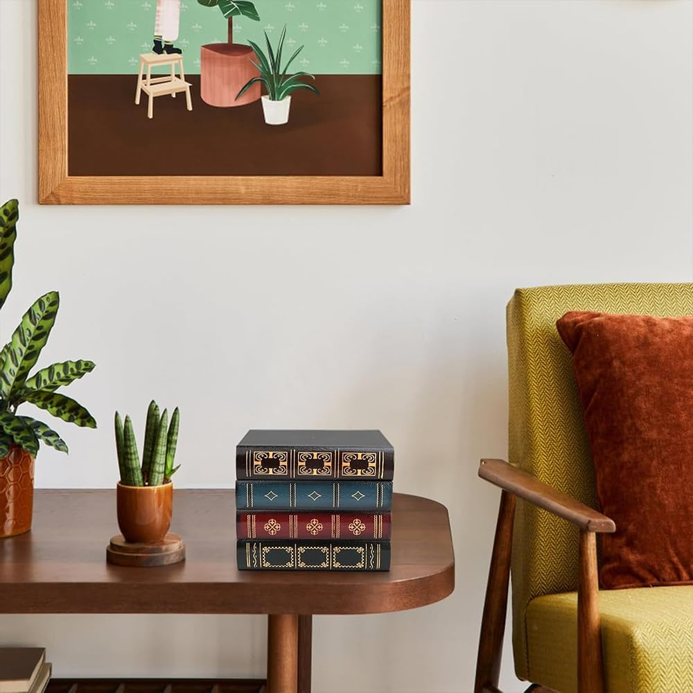 Fake Books Wooden Storage Box, Decorative Book Boxes, European Antique Book Decorations Vintage Books Storage Box, Bookends Storage Box for Home Office Shelf Photo Props Storage Decoration