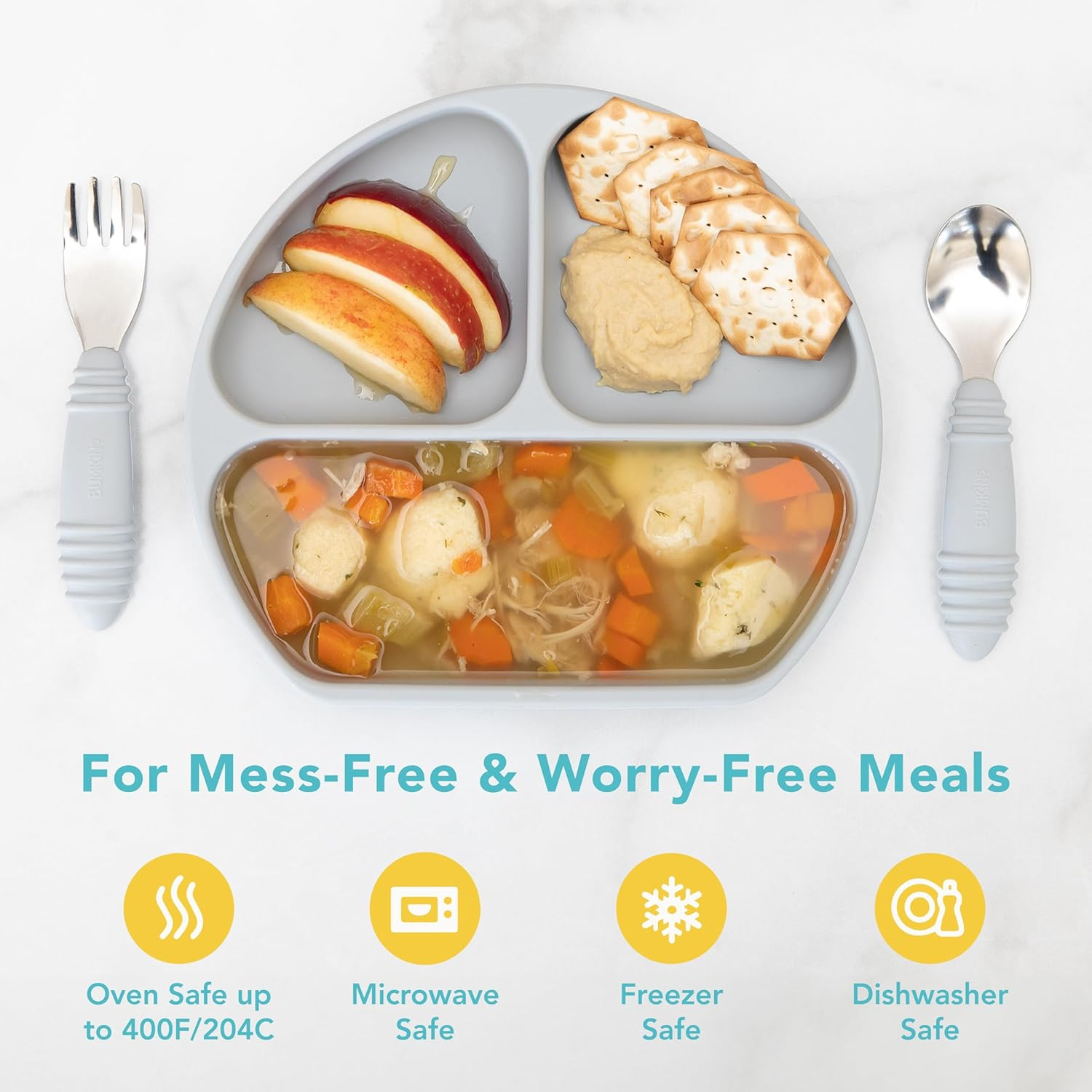 Bumkins Silicone Grip Dish, Gray image number 5