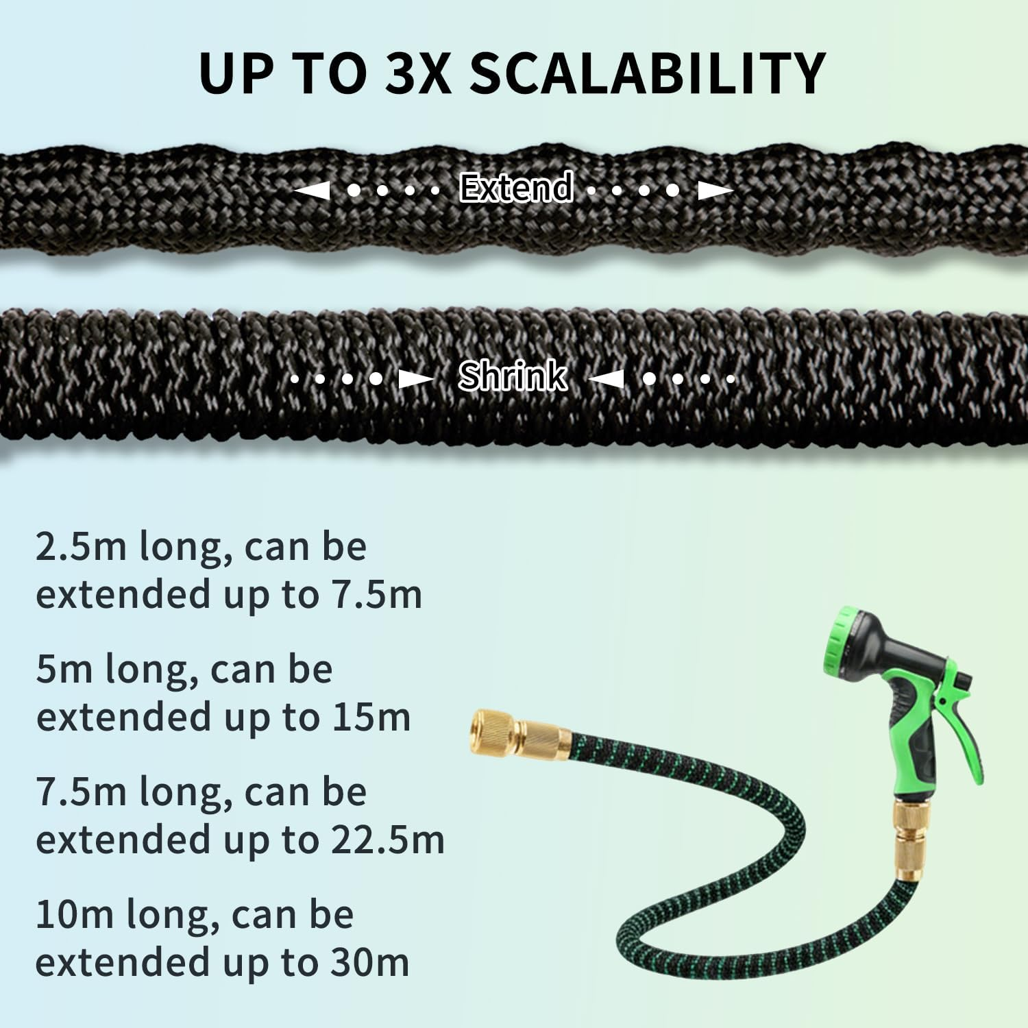 Garden Hose, 100/75/50Ft Expandable Garden Hose,Lightweight Hose with 8Function Nozzle, Leak-Proof, No-Knot, Easy to Carry, Wear-Resistant, Sturdy, Flexible,Garden, Outdoor (Green, 50FT) image number 2