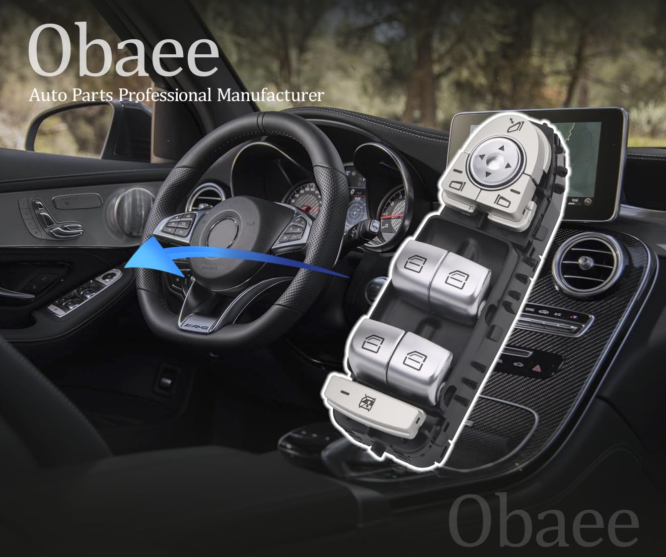 Obaee Master Power Window Switch Front Driver Side Compatible with Mercedes-Benz C300, C350E, C43 AMG, C63 AMG, C63 AMG S, GLC300, GLC43 AMG 2015-2018, Replace A2059056811, 2059056811, Black-Color image number 1