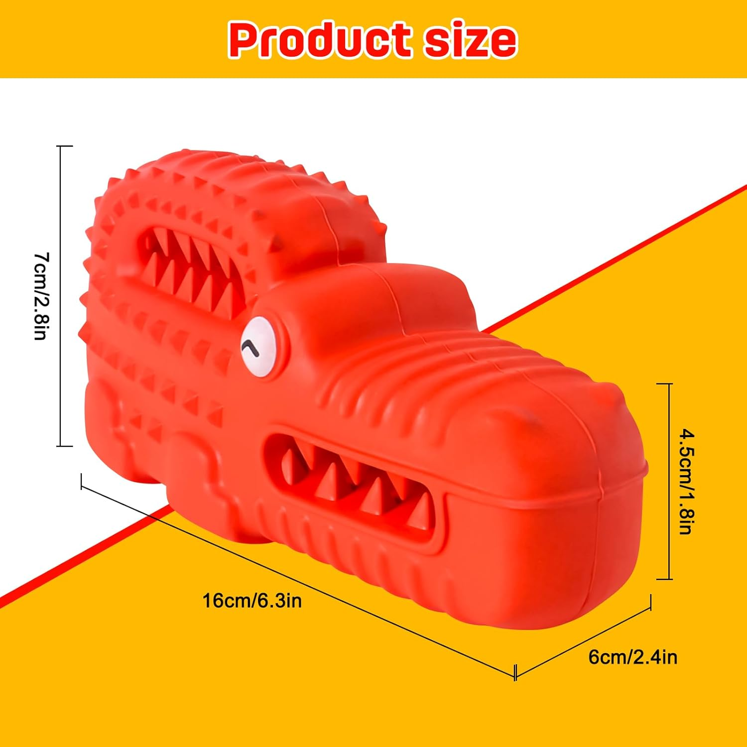 Super Tough Alligator Squeaky Chew Toys for Aggressive Chewers | Durable Rubber Dog Toys for Large Medium Small Dogs | Teeth Cleaning Chew Toy-Indestructible Dog Toy image number 6