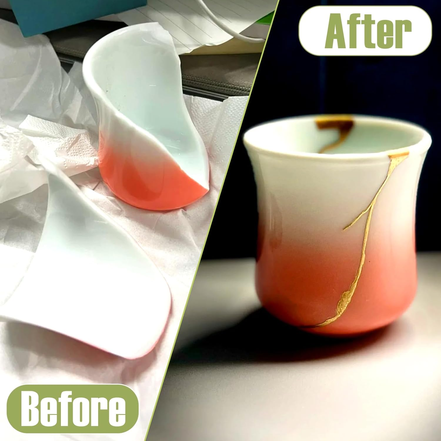 Kintsugi Repair Kit Gold，Kintsugi Repair Kit Food Safety Quickly Repair Your Precious and Meaningful Pottery，Japanese Gold Repair Kit Can Be Used to Repair Ceramics, Glass, Pottery image number 4